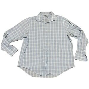 DKNY Men's Blue Plaid Lightweight Slim Fit Long Sleeve Dress Shirt  17 1/2 34/35